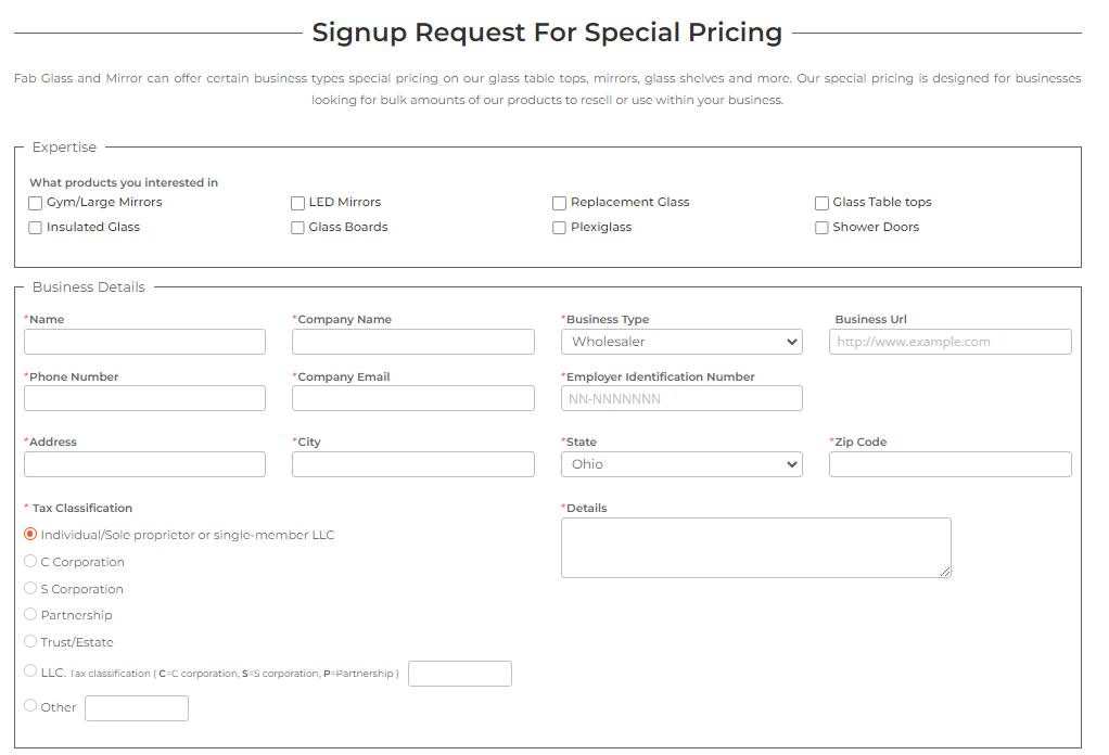 Signup form