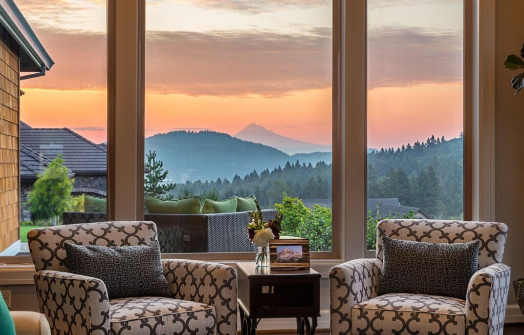 Picture window with a scenic view of mountains