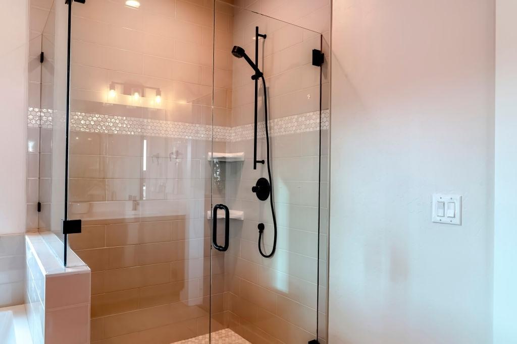 Black hinge and other hardware of shower door