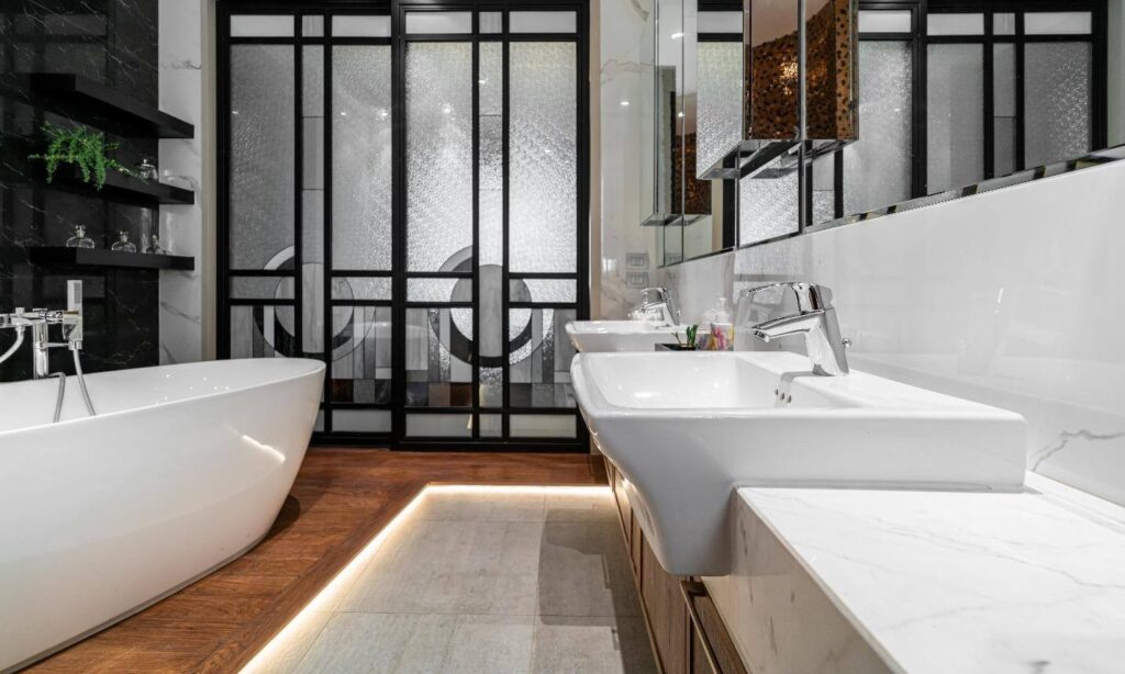 Glass Panel Bathroom Door For Supreme Elegance