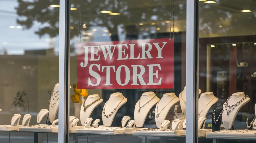  a photo of a jewelry store with laminated glass windows