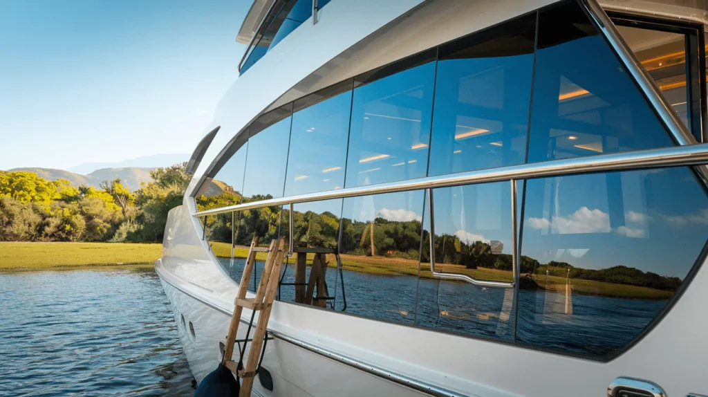 a photo of a luxurious yacht with laminated glass windows
