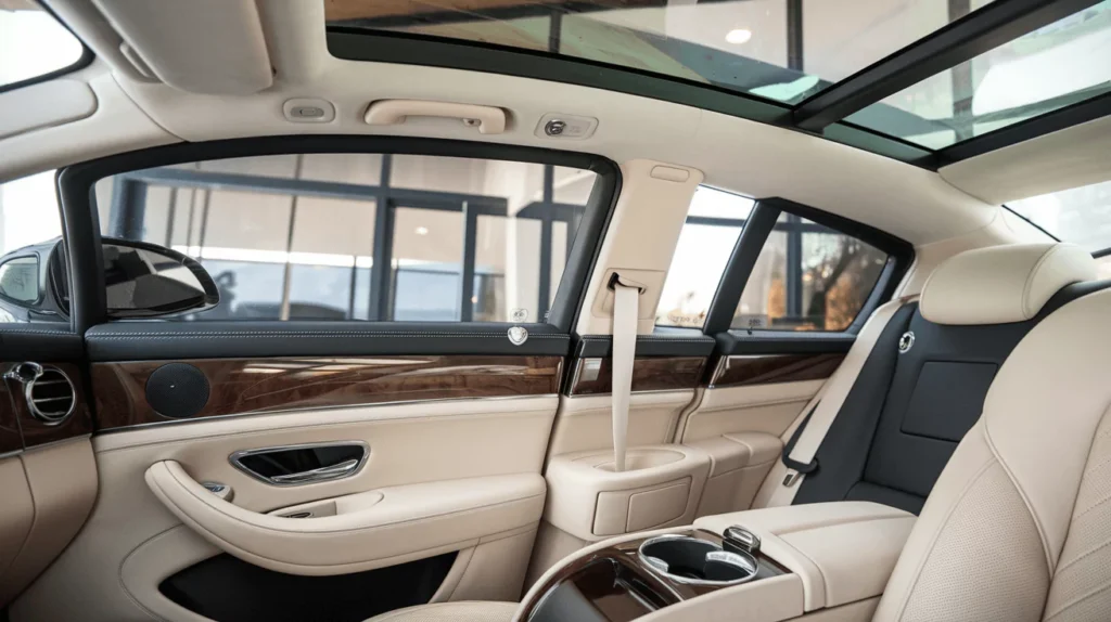 photo of a car interior with a focus on the laminated glass side and rear windows