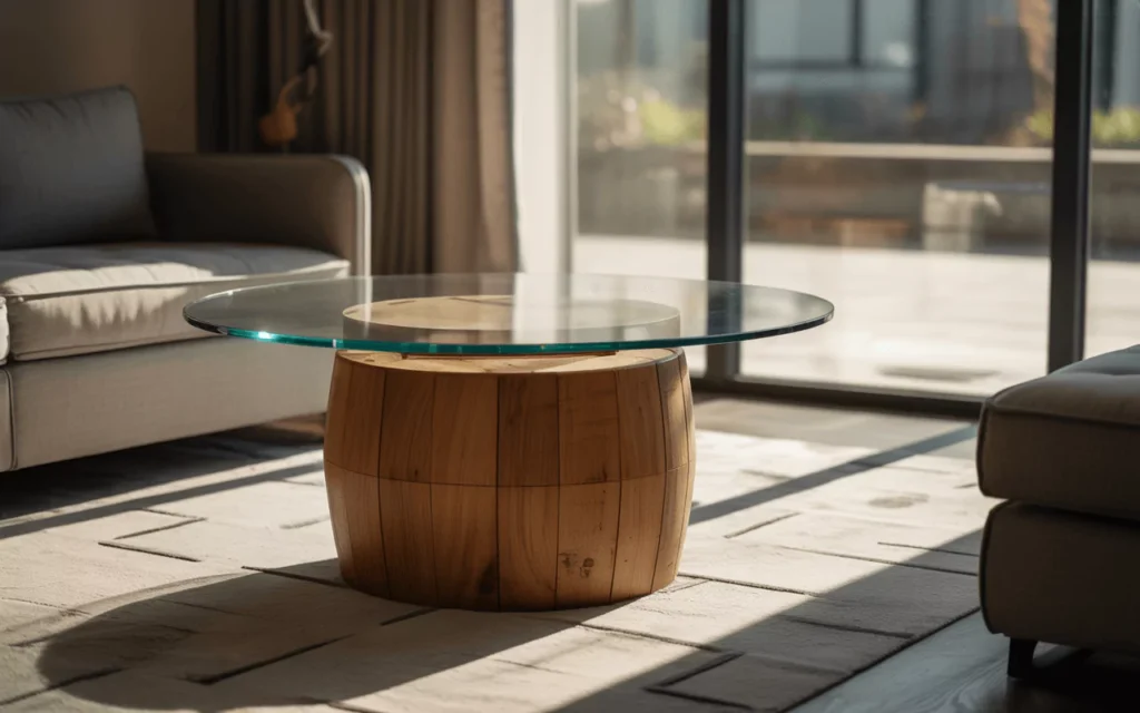 Custom glass table tops on unique bases, built-in alcove surface, and beveled-edge design for style, safety, and precision.