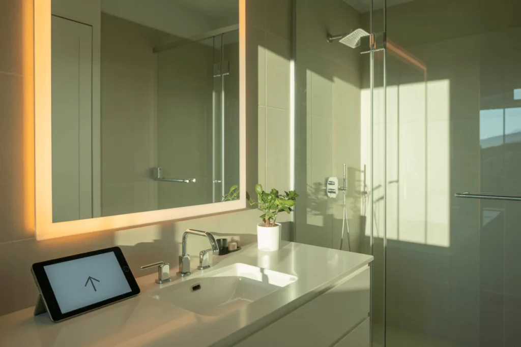 LED bathroom mirror shadow-free grooming, energy-saving light, modern upgrade, space-saving mirror+light combo.