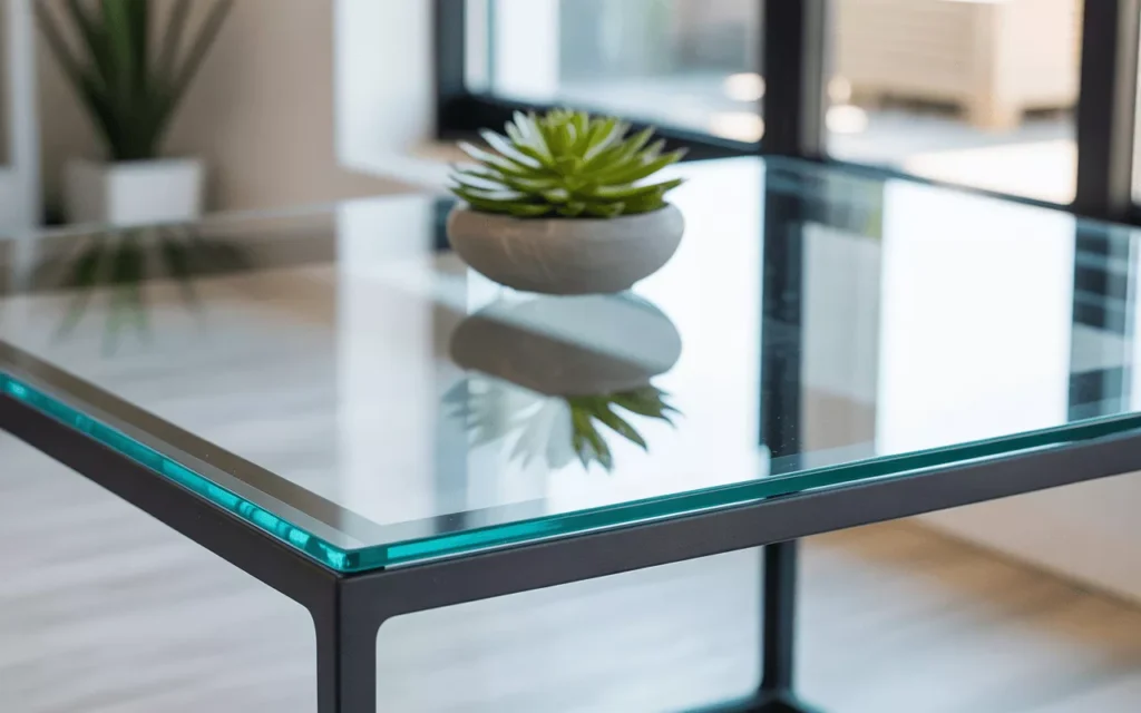 3/16-inch tempered glass used in signage, doors, and tabletops, showing clarity, balance, and light structural strength.