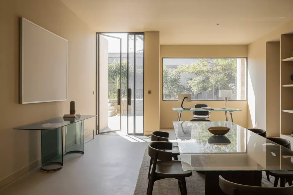 Rectangular tempered glass in tables, desktops, doors, and windows adds structure, style, and versatility to spaces.