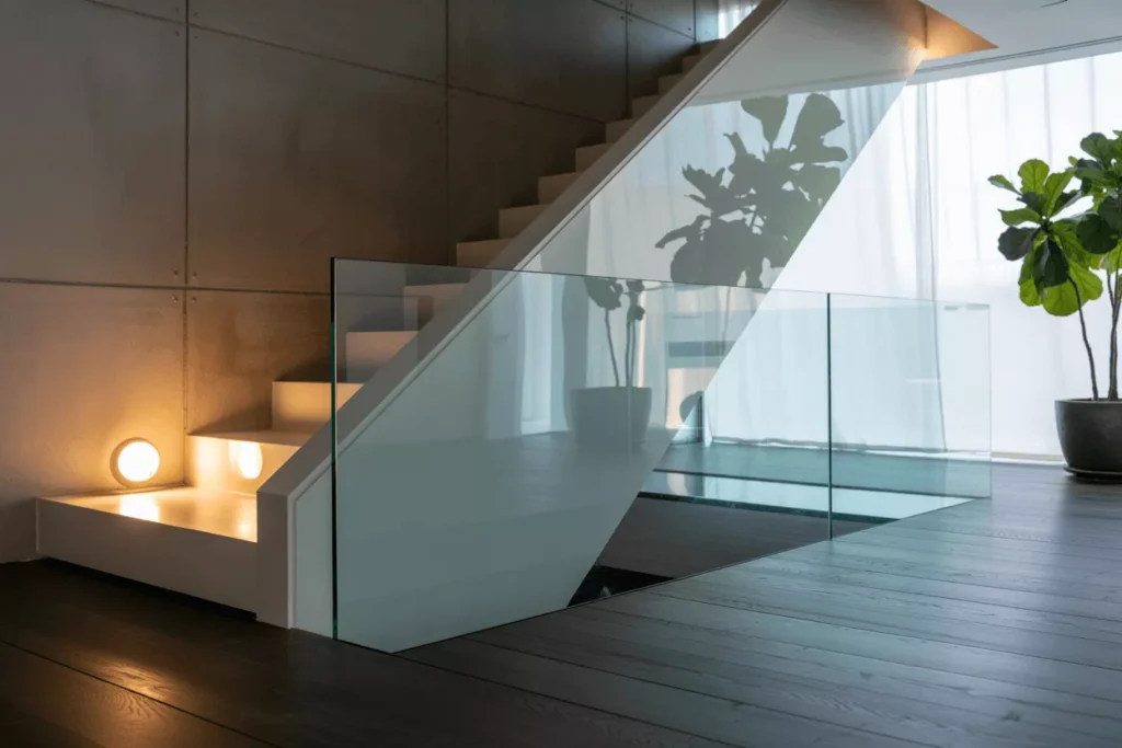 Right slope rectangle tempered glass in stairs, angled windows, and under-stair panels ensures custom fit and modern style.