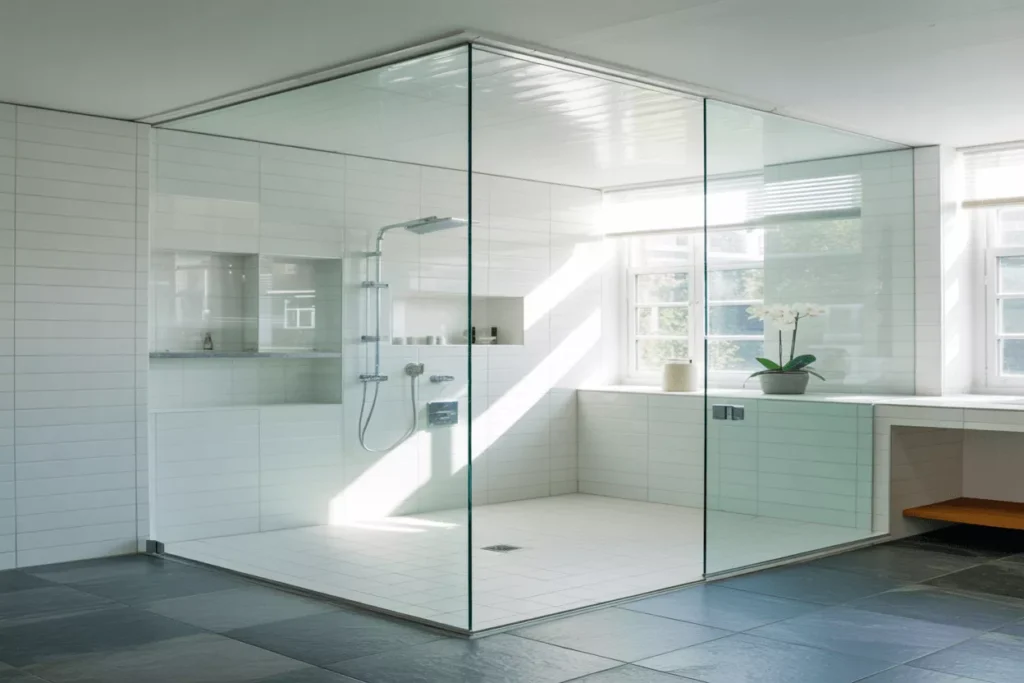 Tempered glass in modern spaces: shower doors, kitchen backsplashes, and office panels for safety, style, and durability.