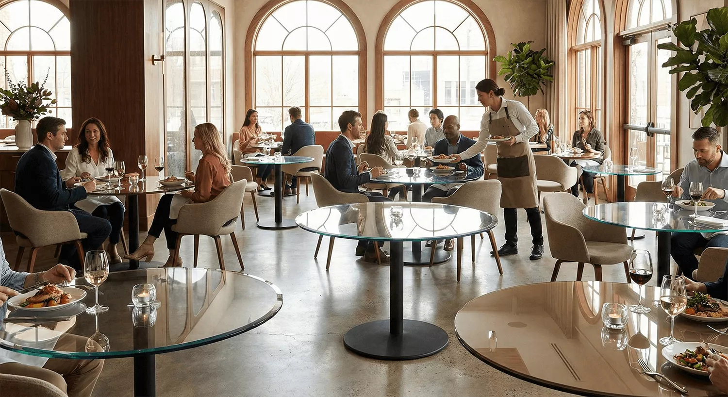 Round Glass Table Tops for Restaurants & Cafés | Durable, Stylish, Low-Maintenance