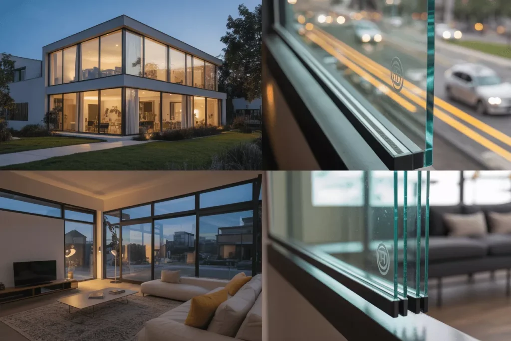 Insulated glass panels shown in a modern home demonstrating energy savings, noise control, comfort, safety, and style versatility.