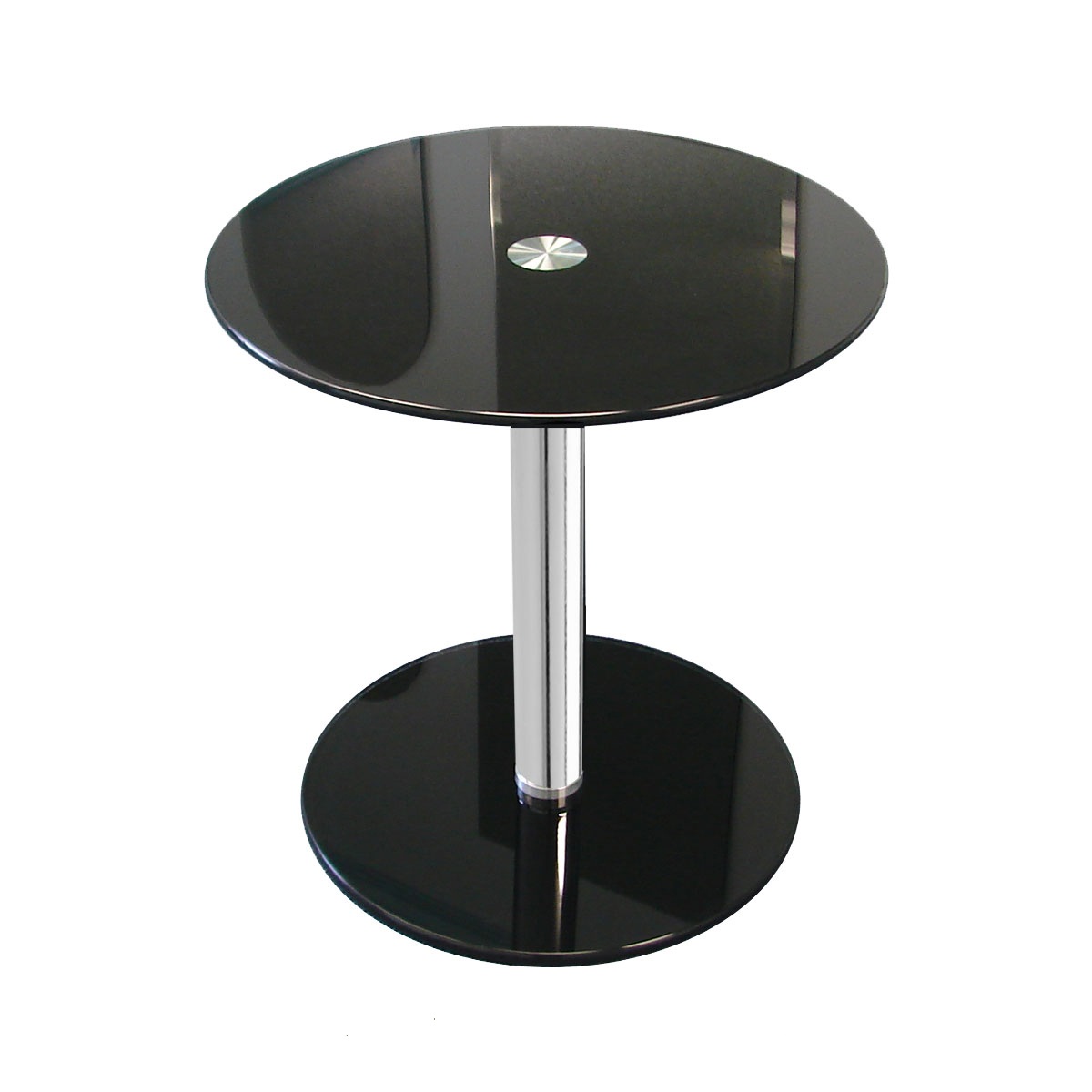 Black Round Modern Glass Side Table 16 Inch, Small Round Glass Top Side Tables