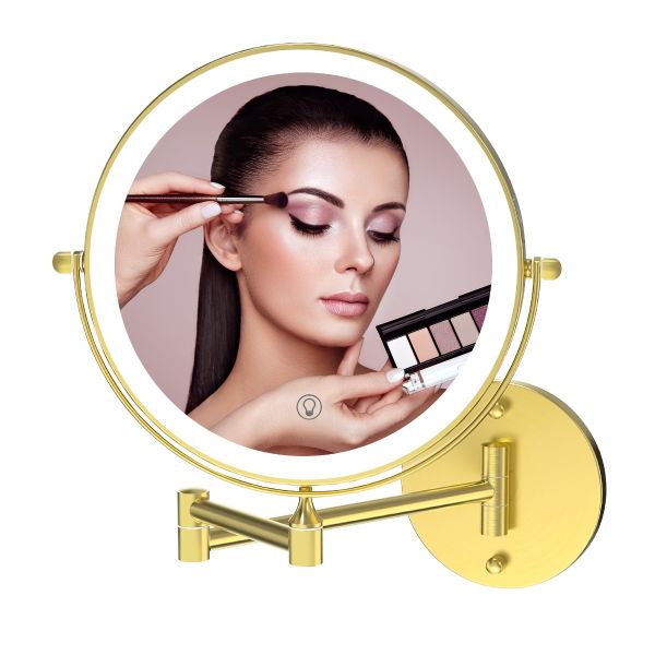 LED Makeup Mirror Wall Mounted, Gold 8-Inch Rechargeable with 360° Rotation, 10X Magnification & 3 Light Modes