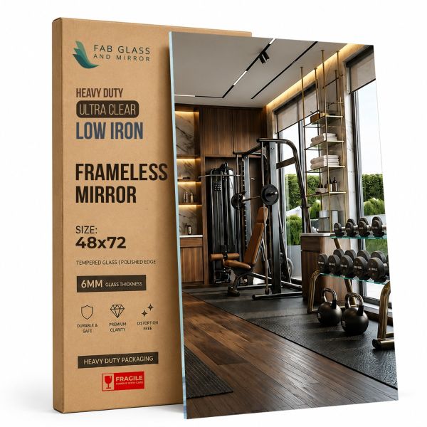 48” x 72” Ultra-Clear 6mm Tempered Glass | Heavy-Duty Commercial Gym Mirror with Safety Film Backing | True Color Reflection Cardio & Training Room, Pilates Studio
