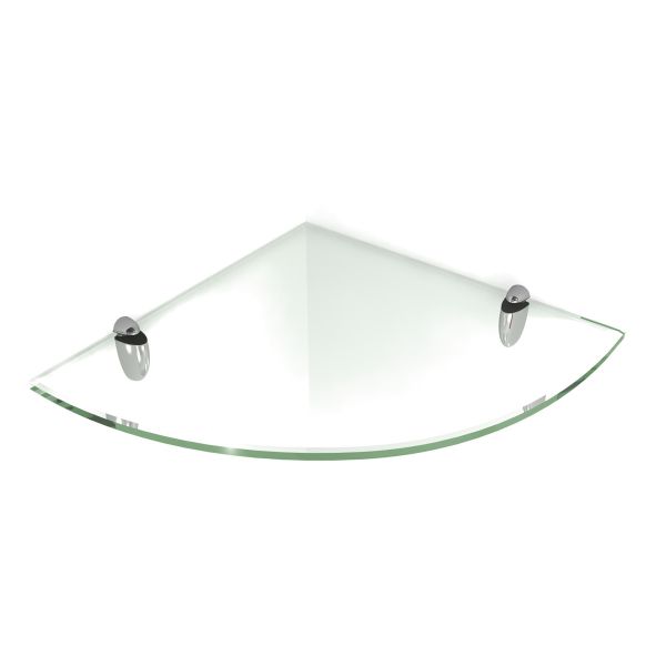 Floating Glass Shelf (Corner) 10x10 inch w/ Chrome Brackets-Clear Glass