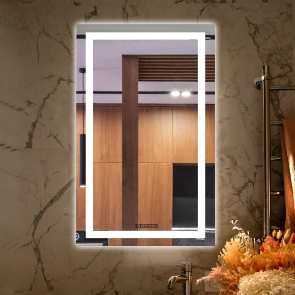 Rectangle Lighted LED Bathroom and Vanity Mirror 24 X 36 Inch with Anti Fog, Adjustable Light Color and Dimmer Touch Sensors
