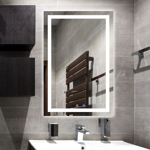 Rectangle Lighted LED Bathroom and Vanity Mirror 20 X 30 Inch with Anti Fog, Adjustable Light Color and Dimmer Touch Sensors