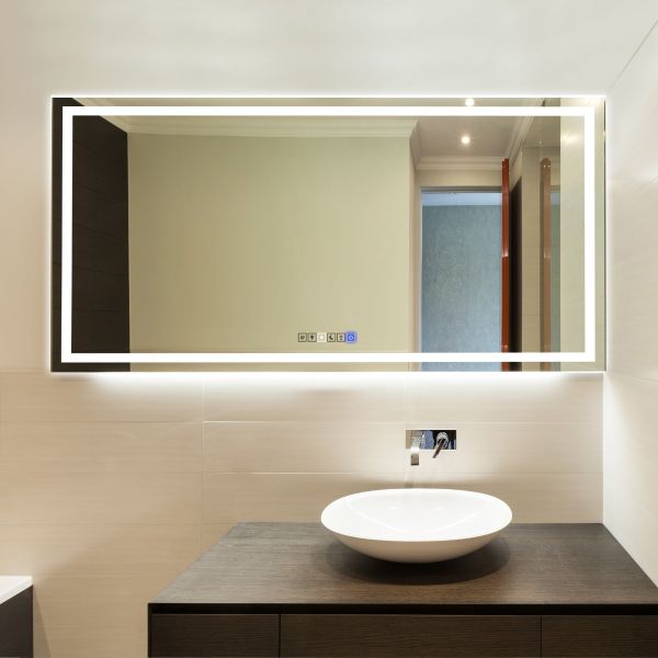 Rectangle Lighted LED Bathroom and Vanity Mirror 30 X 60 Inch with Anti Fog, Adjustable Light Color and Dimmer Touch Sensors