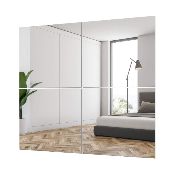14 x 14 Mirror Tiles - Polished Edge Glass Panels for DIY, Crafts, and Décor (Pack of 4)