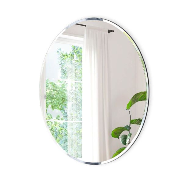 24 x 36 Inch Oval Beveled Polish Frameless Wall Mirror with Hooks