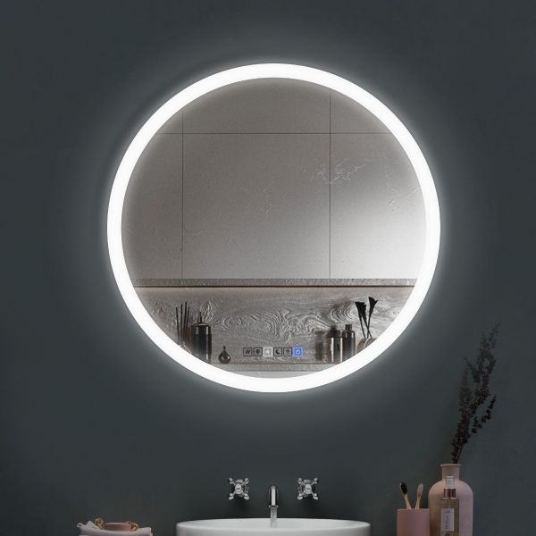 Round Lighted LED Bathroom and Vanity Mirror 39 Inch with Anti Fog, Adjustable Light Color and Dimmer Touch Sensors
