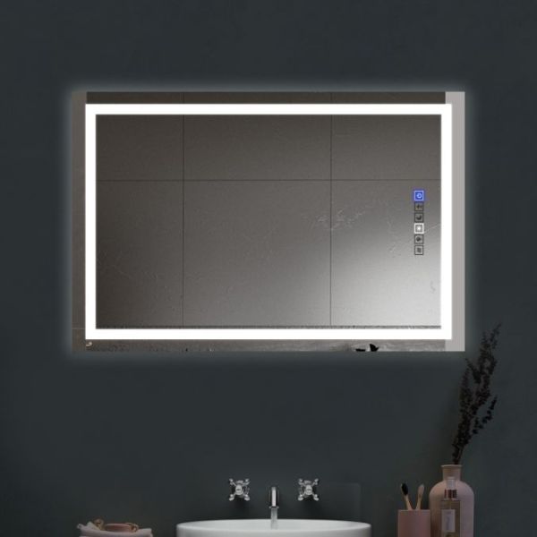 Rectangle Lighted LED Bathroom and Vanity Mirror 48 X 30 Inch with Anti Fog, Adjustable Light Color and Dimmer Touch Sensors