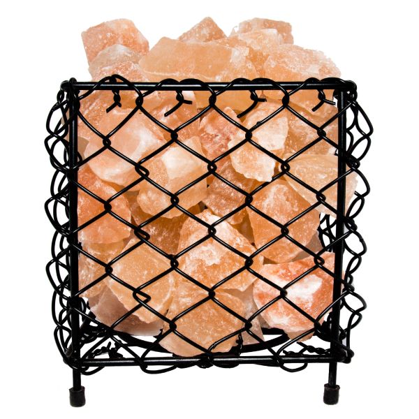 Himalayan Natural Salt Air Purifying Square Mesh Basket Lamp with Salt Chunks, Bulb & Electric Wire