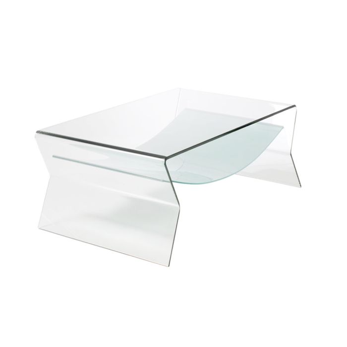 Bent Glass Coffee Table With Shelf 1 2, Glass Side Table With Shelf