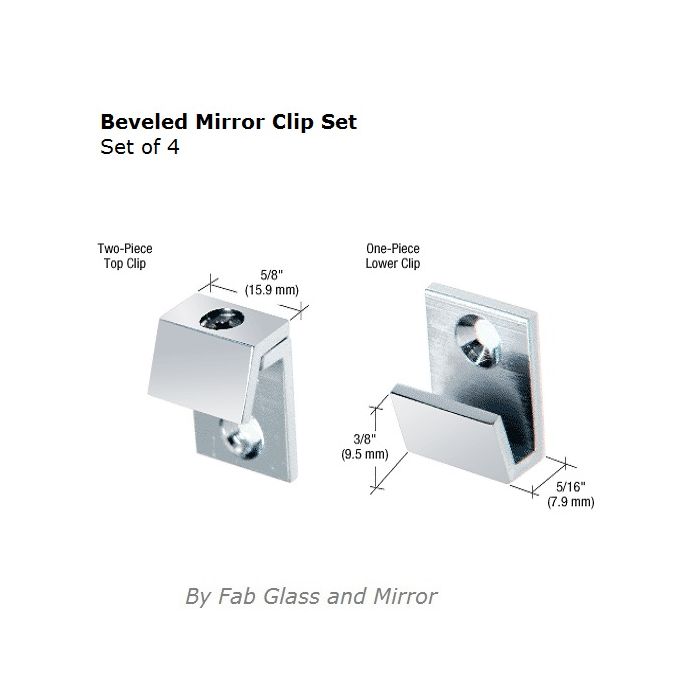 Beveled Mirror Clip Set 5 8 Wide Chrome, Mounting Clips For Mirrors