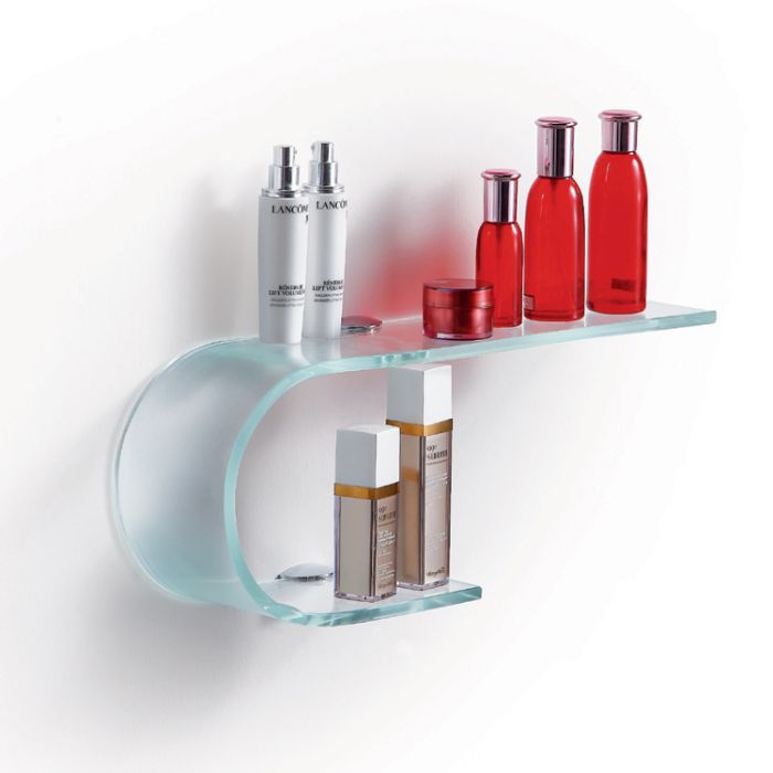 Clear Bent Glass Shelf with Chrome Brackets