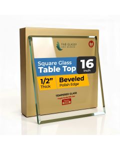 16 Inch Clear Glass Square Table Top, 1/2 Inch Thick, Beveled Edge Replacement for Accent Tables