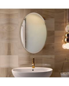 22 x 39 Inch Oval Beveled Polish Frameless Wall Mirror with Hooks