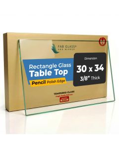 30x34 Inch Rectangular Glass Table Top, 3/8 Inch Thick, Pencil Polished Edge, Tempered Glass for Desks or Small Dining Tables