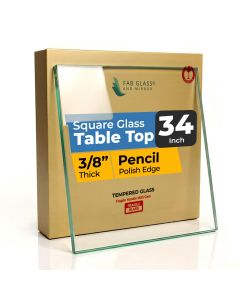 34 Inch Clear Glass Square Table Top, 3/8 Inch Thick, Polished Edge for Replacement Table Tops