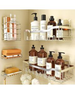 Shower Caddy 5-Pack Silver - Adhesive Rustproof Stainless Steel Storage Organizer for Bathroom & Kitchen Essentials
