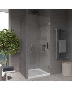 Frameless Hinged Glass Shower Doors 28x80 Inch Tempered Glass 3/8" Thick Brushed Nickel Finish Stain-Resistant Coating