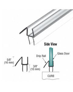 Clear Shower Door Sweep Co-Extruded Bottom Wipe with Drip Rail for 0.25 Glass