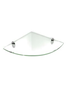 Floating Glass Shelf (Corner) 8x8 inch w/ Chrome Brackets-Clear glass