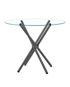 42" Round Hydra Breakfast Table – Clear Tempered Glass Top with Black Metal Base – Sleek & Contemporary Dining Table