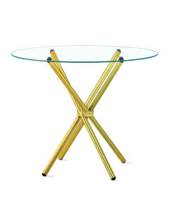 30" Round Hydra Breakfast Table – Clear Tempered Glass Top with Gold Metal Base – Luxury Dining Table for Small Spaces