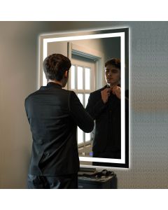 Rectangle Lighted LED Bathroom and Vanity Mirror 30 X 40 Inch with Anti Fog, Adjustable Light Color and Dimmer Touch Sensors