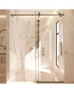 Murano Lux Single Sliding Shower Door 3/8" Thick Glass 60 X 76 Brushed Nickel with (Enduro Shield Coating)