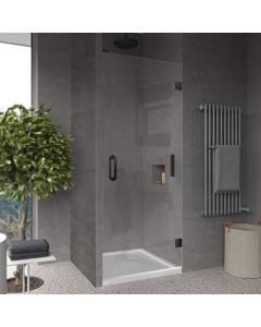 Hinged Shower Enclosure 28x72 Inch Clear Tempered Glass 10mm Thick Matte Black Finishing Stain Resistant Glass Coating