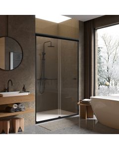 Double sliding shower door, 48x72, 1/4" (6mm) clear tempered glass with stain resistant coating and finish options.