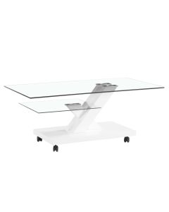 Contemporary Two Tier Glass Coffee Table Design with High Glossy White Base