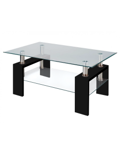 Modern Style Glass Black Coffee Table with Shelf 