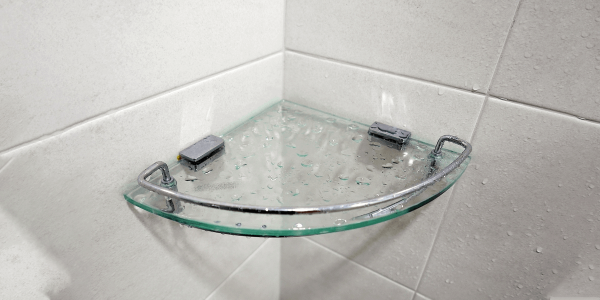 Custom Cut Glass Shower Shelves, Shower Stall Corner Shelves