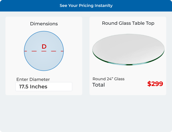 Instant pricing for custom round table top 17.5" diameter example at $299