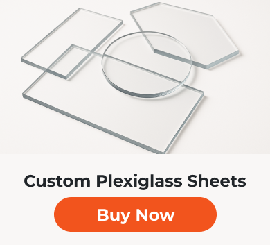 Custom plexiglass sheets in different shapes including square, rectangle, circle, and hexagon