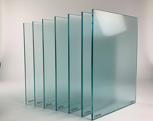 Glass panels of different thicknesses arranged from thinnest to thickest